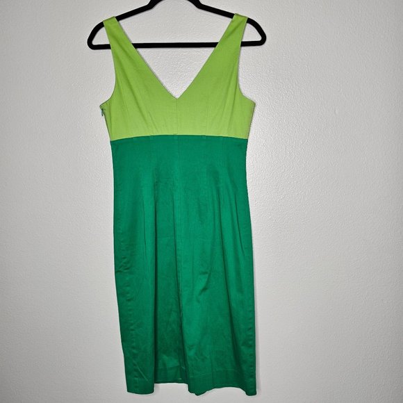 Boden Size 6 Green Color Block Sheath Dress V Neck Knee Length Sleeveless - Picture 4 of 8